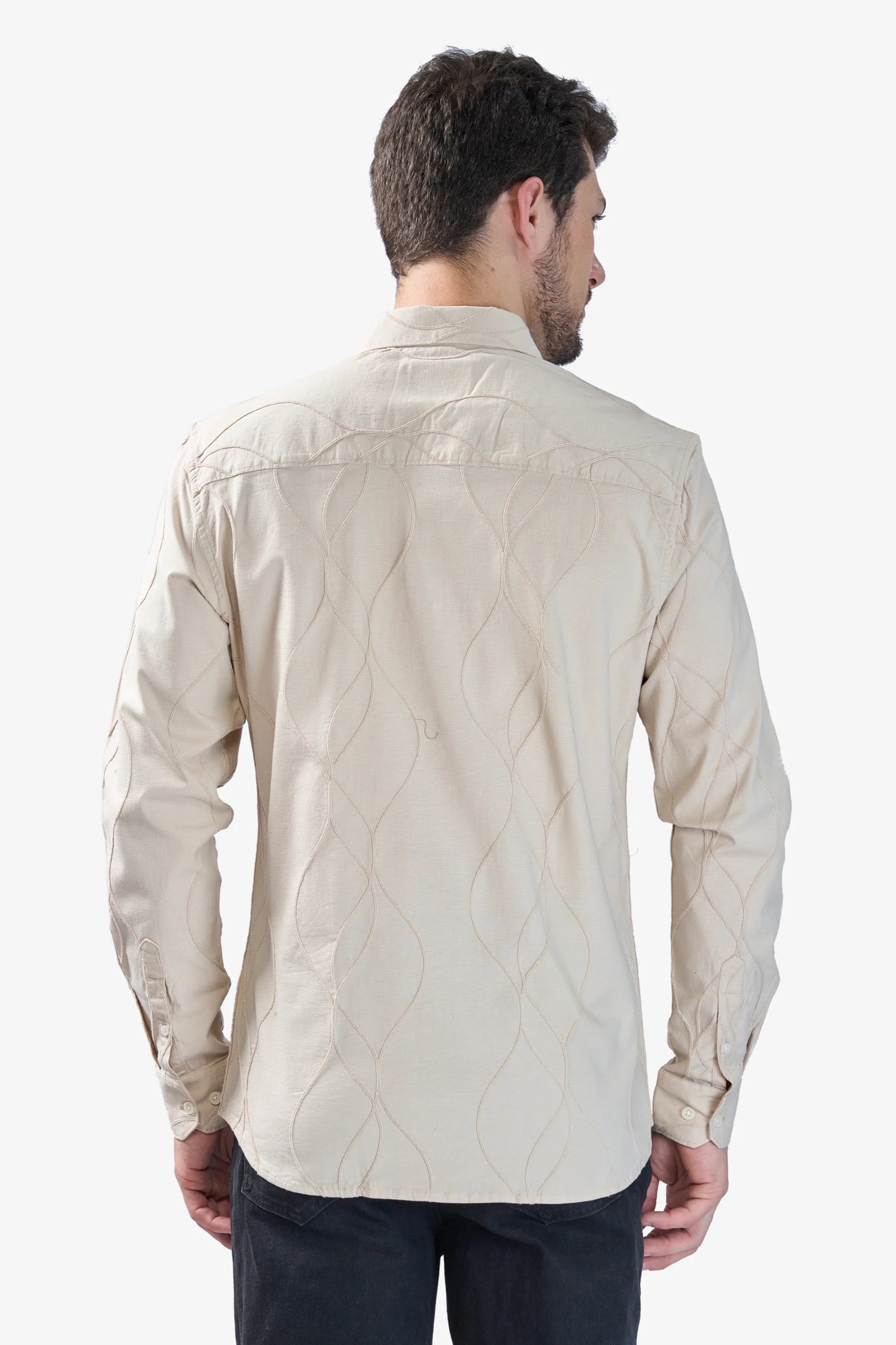 Xkind Beige Embroidery Full Sleeve Slim Fit Shirt