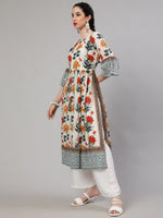Thumbnail for Aks Floral Printed Bell Sleeves Pleated Cotton A-Line Kurta - Distacart