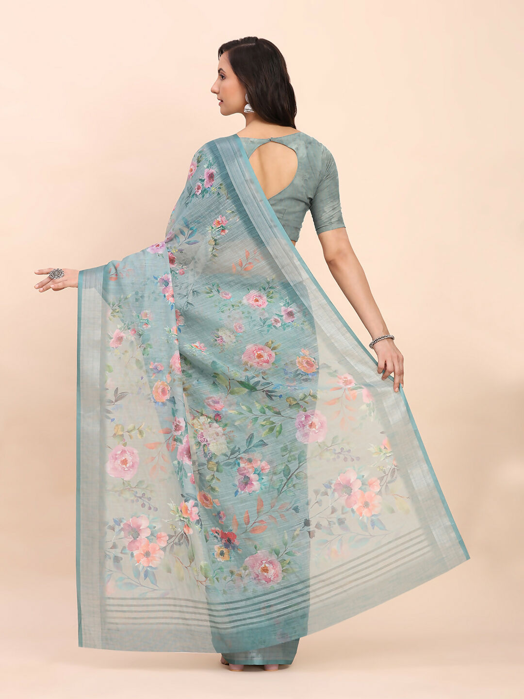 Astita Linen Cotton Sea Green Saree