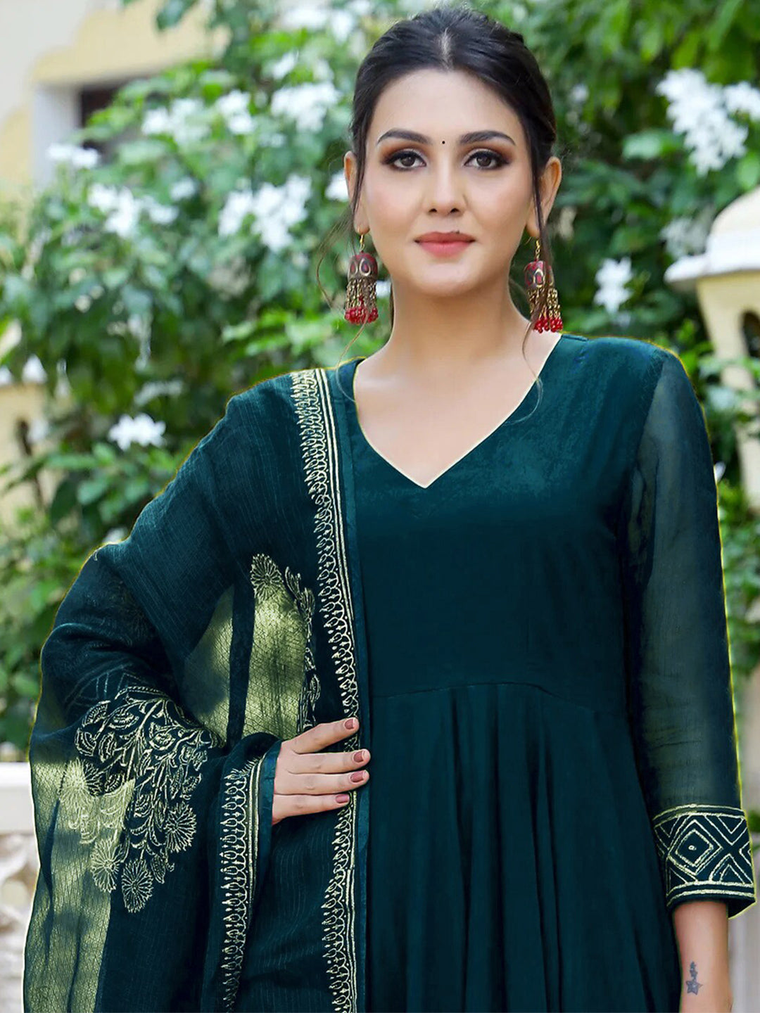 Kalini Empire Anarkali Kurta With Trousers & Dupatta - Distacart