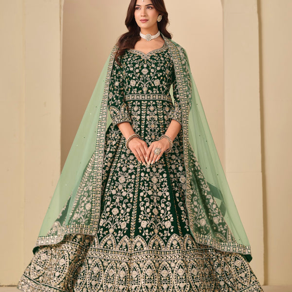 Anaita D Green Velvet Anarkali Suits With Heavy Embroidery Work - Distacart