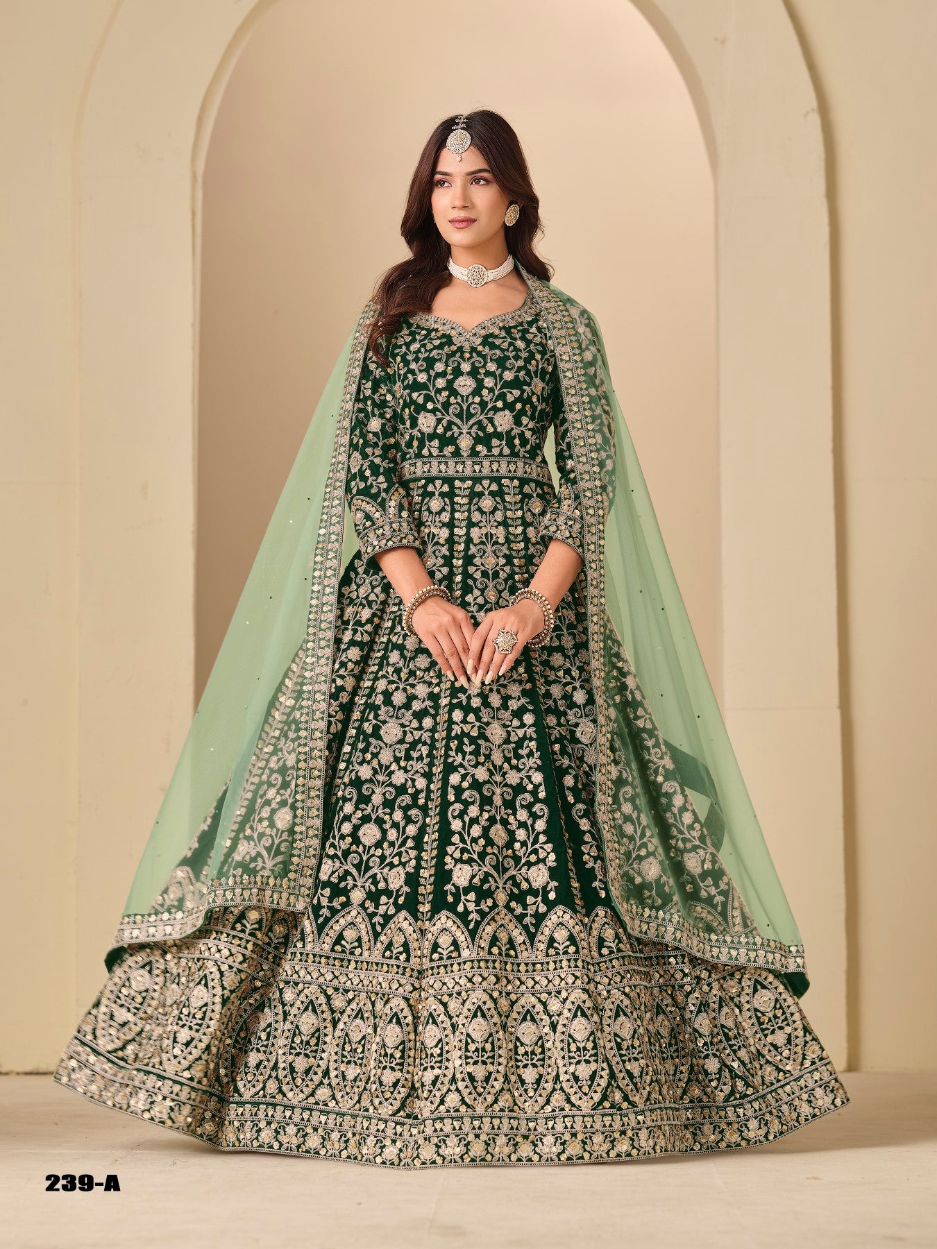 Anaita D Green Velvet Anarkali Suits With Heavy Embroidery Work - Distacart