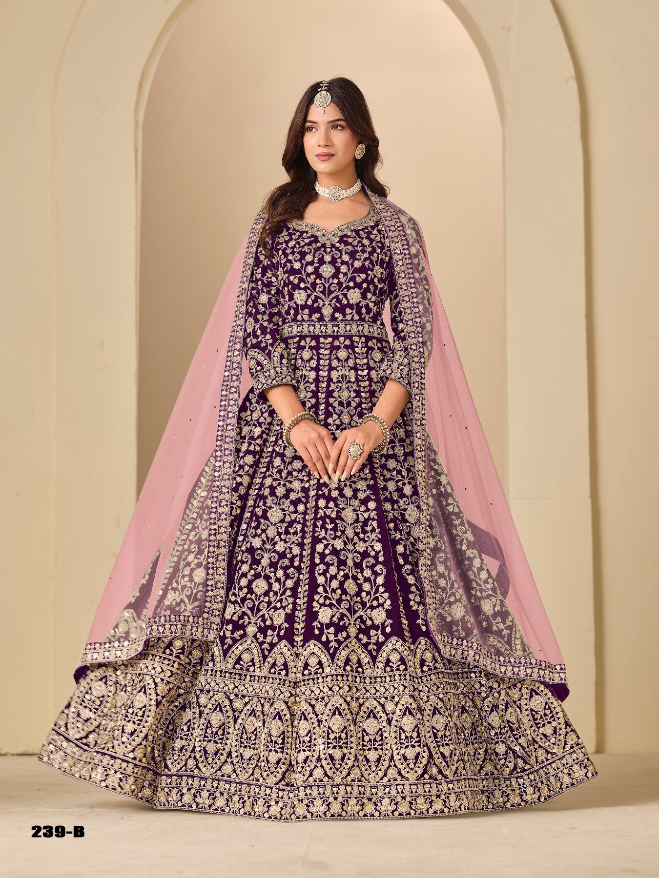 Anaita Purple Velvet Anarkali Suits With Heavy Embroidery Work - Distacart