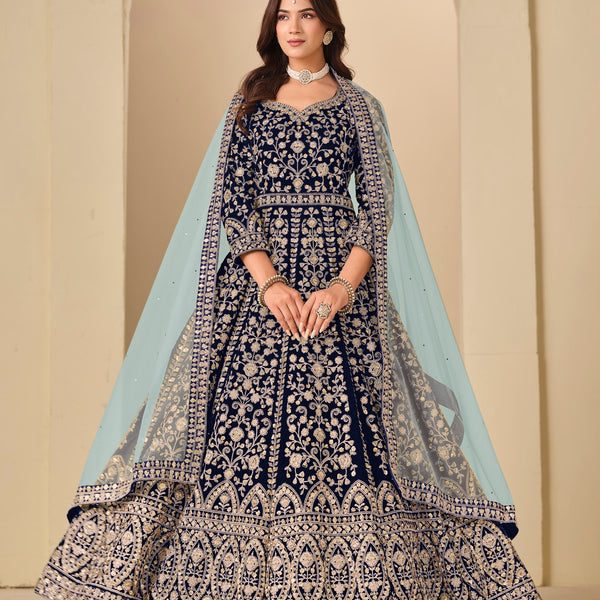 Anaita Navy Velvet Anarkali Suits With Heavy Embroidery Work - Distacart