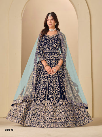 Anaita Navy Velvet Anarkali Suits With Heavy Embroidery Work - Distacart