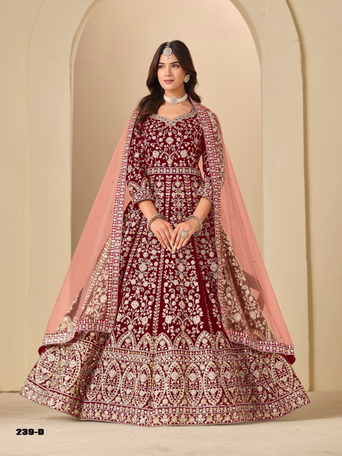 Anaita Red Velvet Anarkali Suits With Heavy Embroidery Work - Distacart