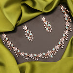 Thumbnail for Tehzeeb Creations Rose Gold Pleated White Diamond With Sky Blue Beads Necklace Set - Distacart