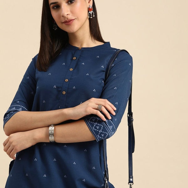 Anouk Women Mandarin Collar Bandhani Printed Indigo Kurta - Distacart