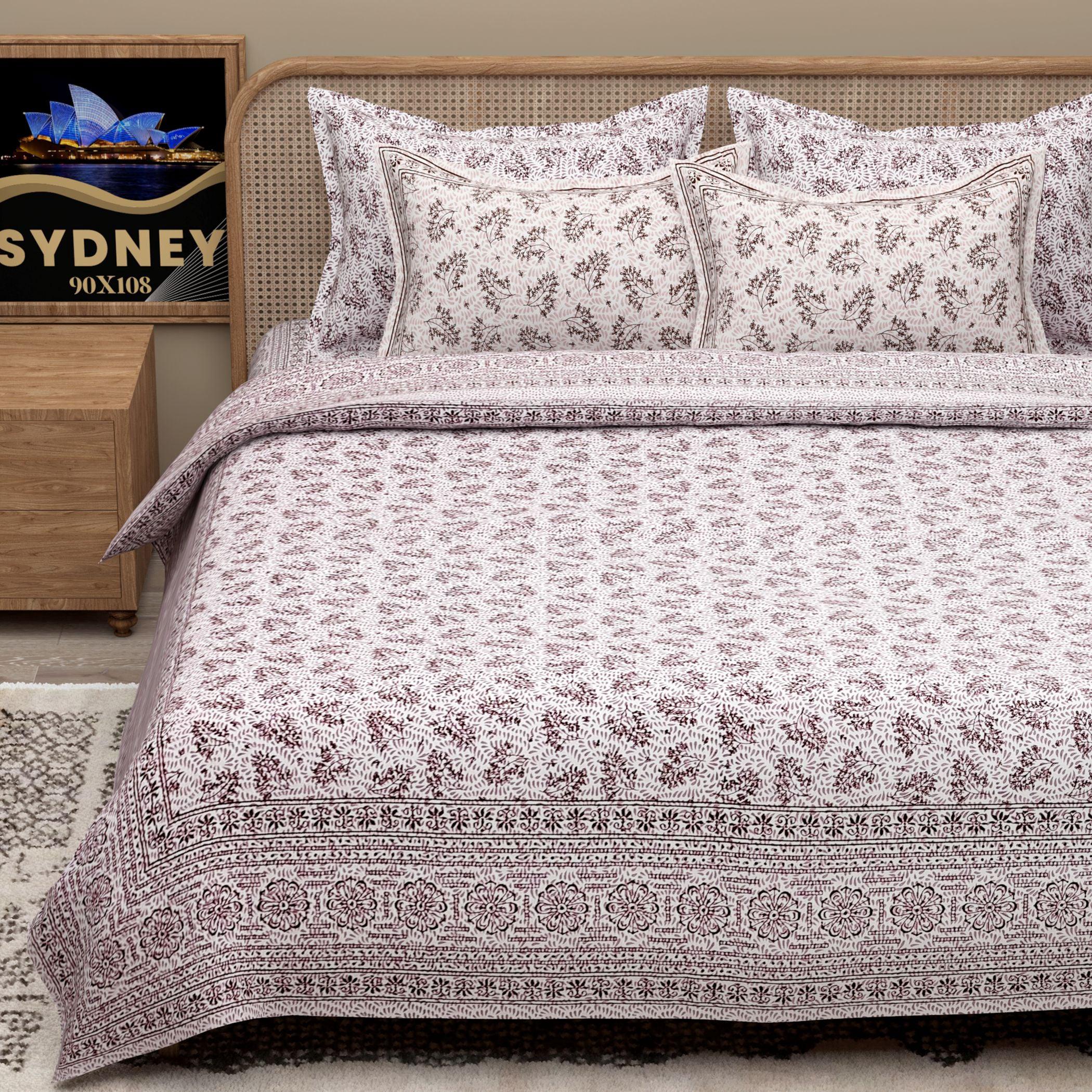 Blue Ethnic Motifs Cotton 200TC King Bedsheet With 2 Zipper Pillow Covers - King Size by House of Ree - Distacart