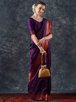 Thumbnail for NOZ2TOZ Women's Silk Blend Purple Woven Design Designer Saree With Blouse Piece - Distacart