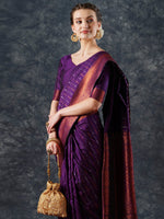 Thumbnail for NOZ2TOZ Women's Silk Blend Purple Woven Design Designer Saree With Blouse Piece - Distacart