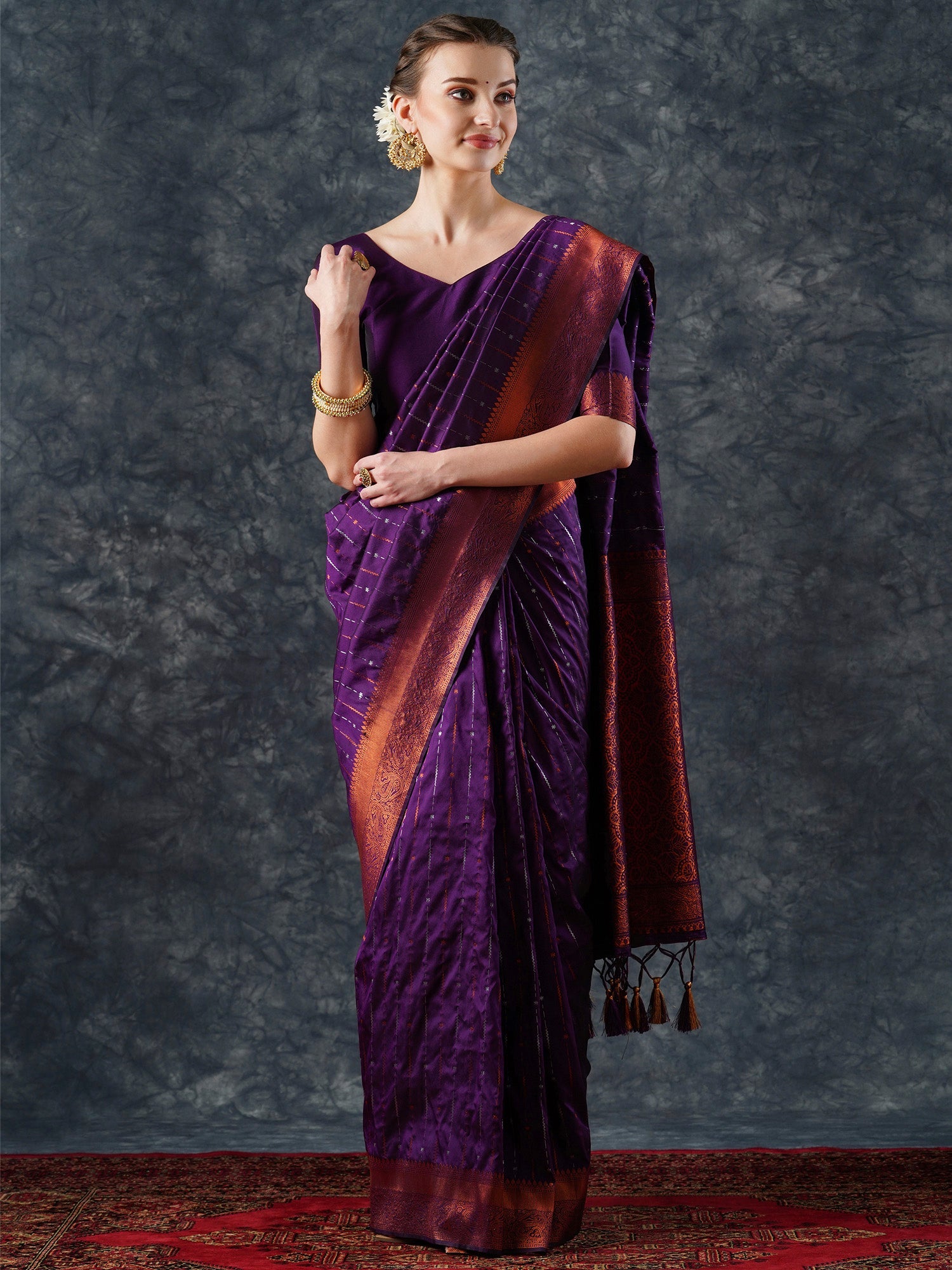 NOZ2TOZ Women's Silk Blend Purple Woven Design Designer Saree With Blouse Piece - Distacart