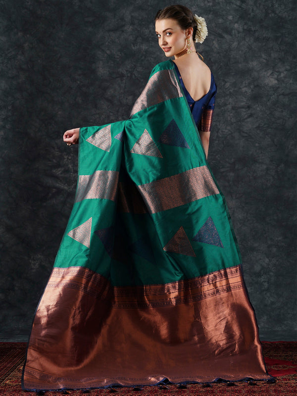 NOZ2TOZ Women's Silk Blend Teal blue Woven Design Designer Saree With Blouse Piece - Distacart