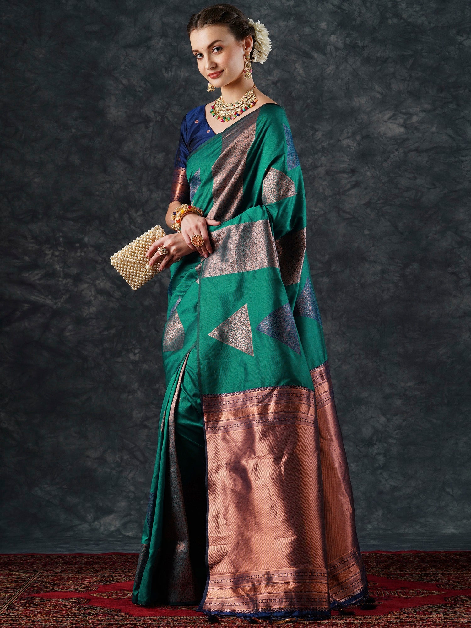 NOZ2TOZ Women's Silk Blend Teal blue Woven Design Designer Saree With Blouse Piece - Distacart