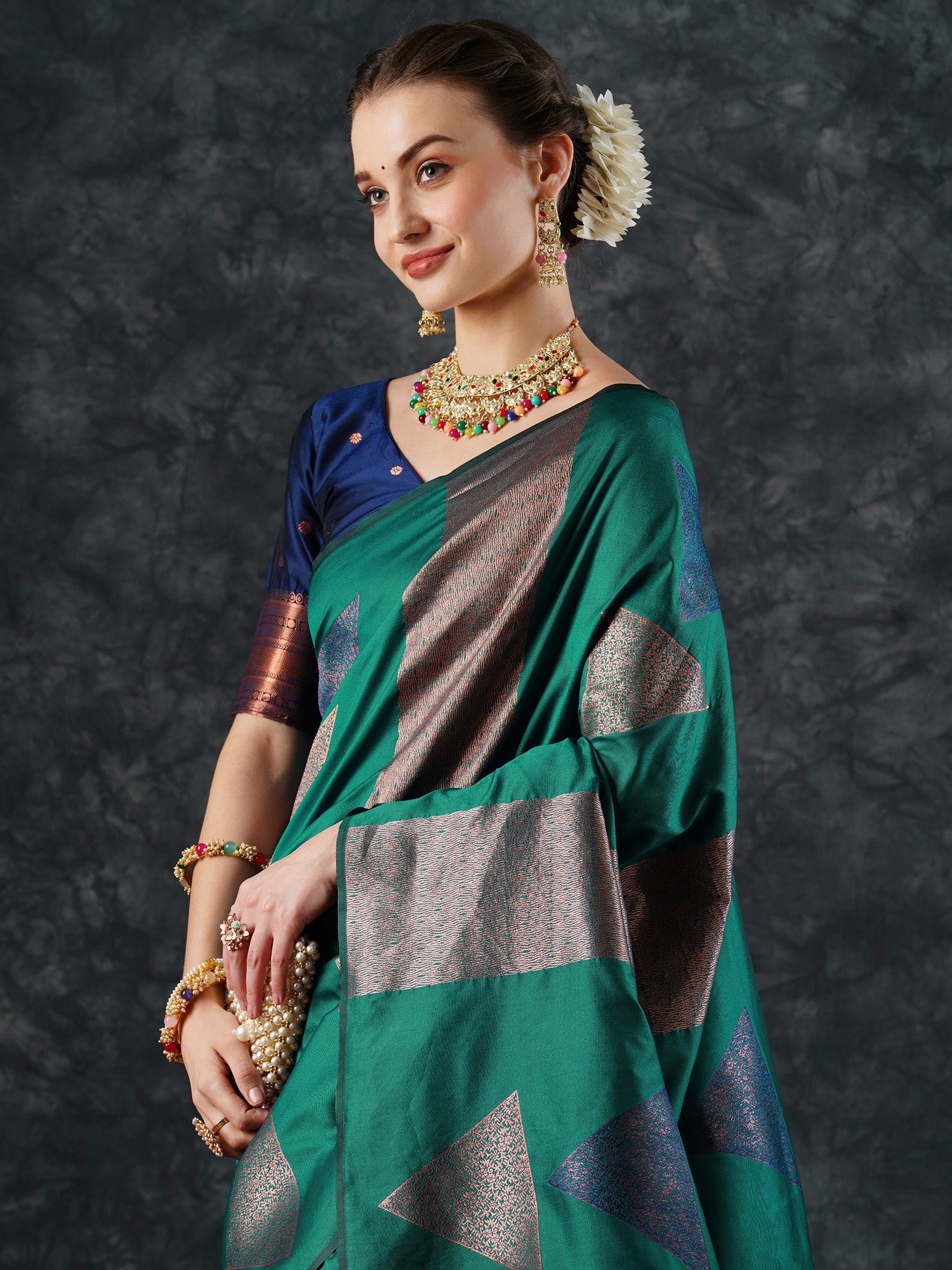 NOZ2TOZ Women's Silk Blend Teal blue Woven Design Designer Saree With Blouse Piece - Distacart