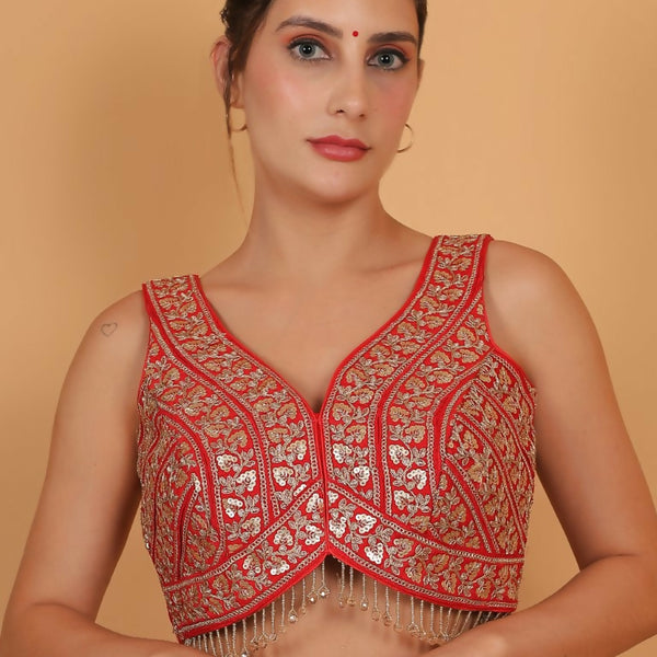 Joban Fashion Silk Zari And Sequence Work Padded Blouse - Red