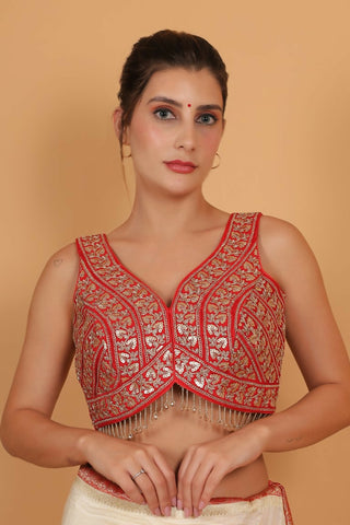 Joban Fashion Silk Zari And Sequence Work Padded Blouse - Red
