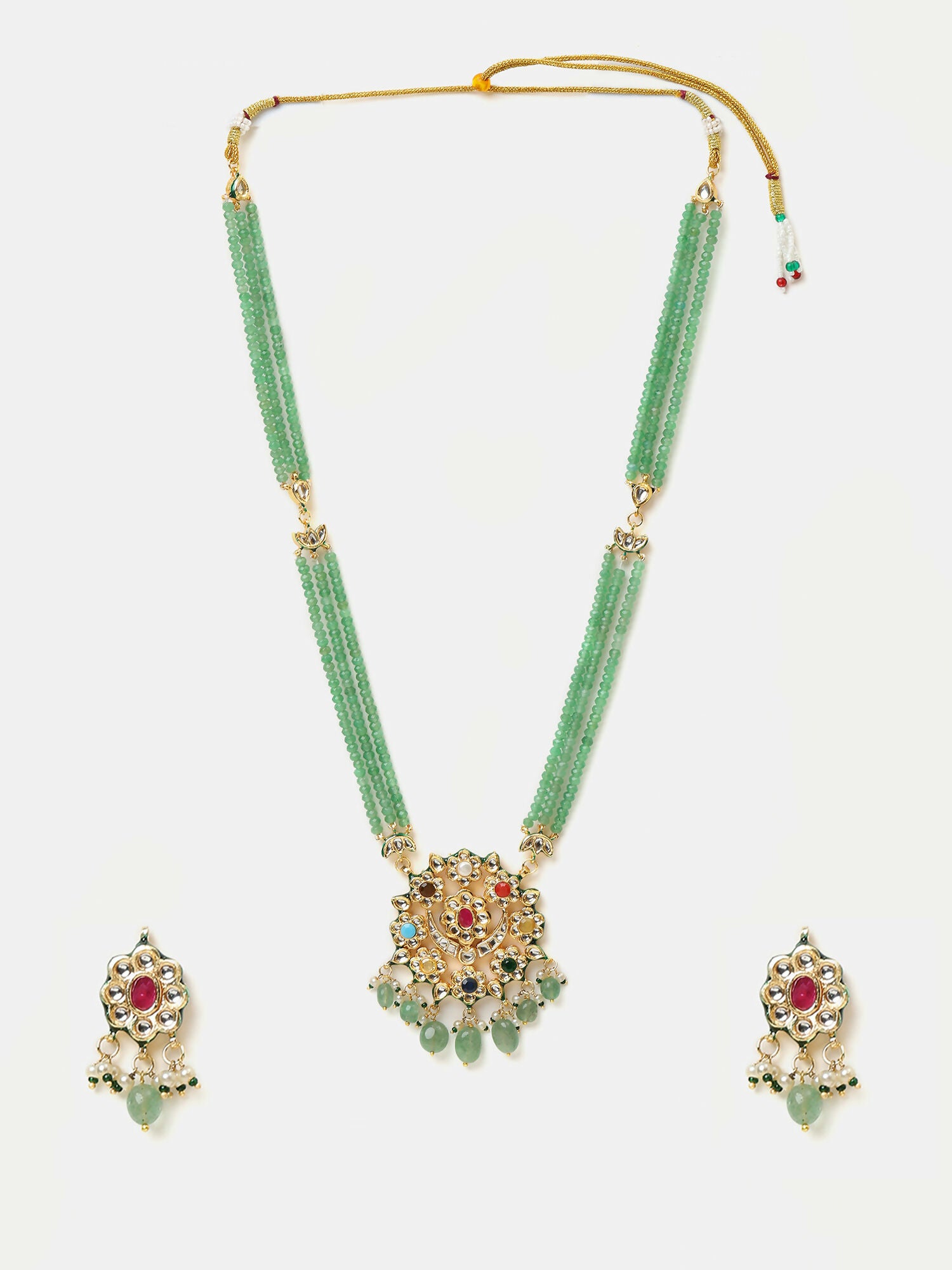 Ruby Raang Long Kundan Neckpiece With Earrings - Distacart