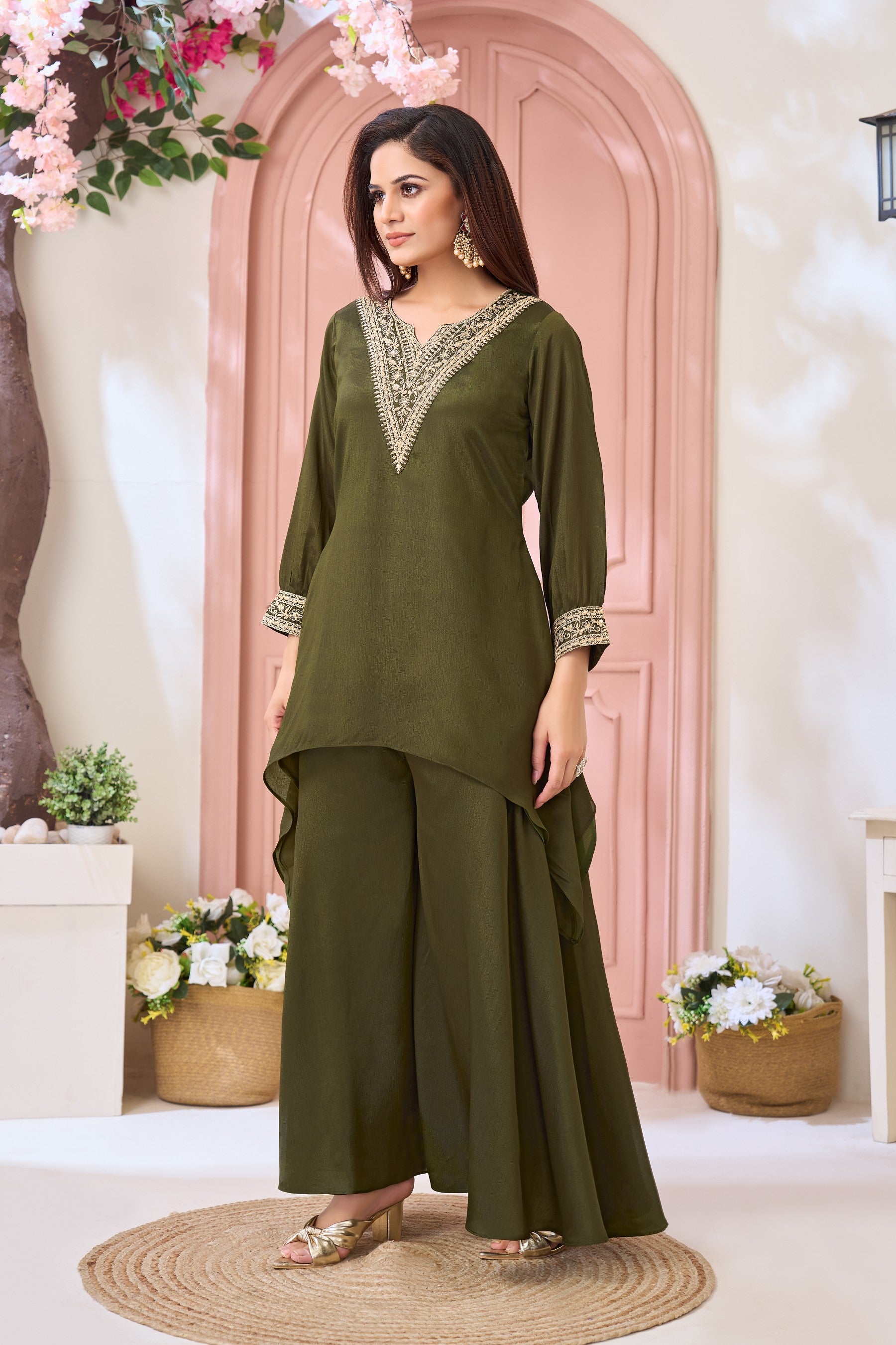 Anaita Mehndi Readymade Suit with Coding Work - Dista
