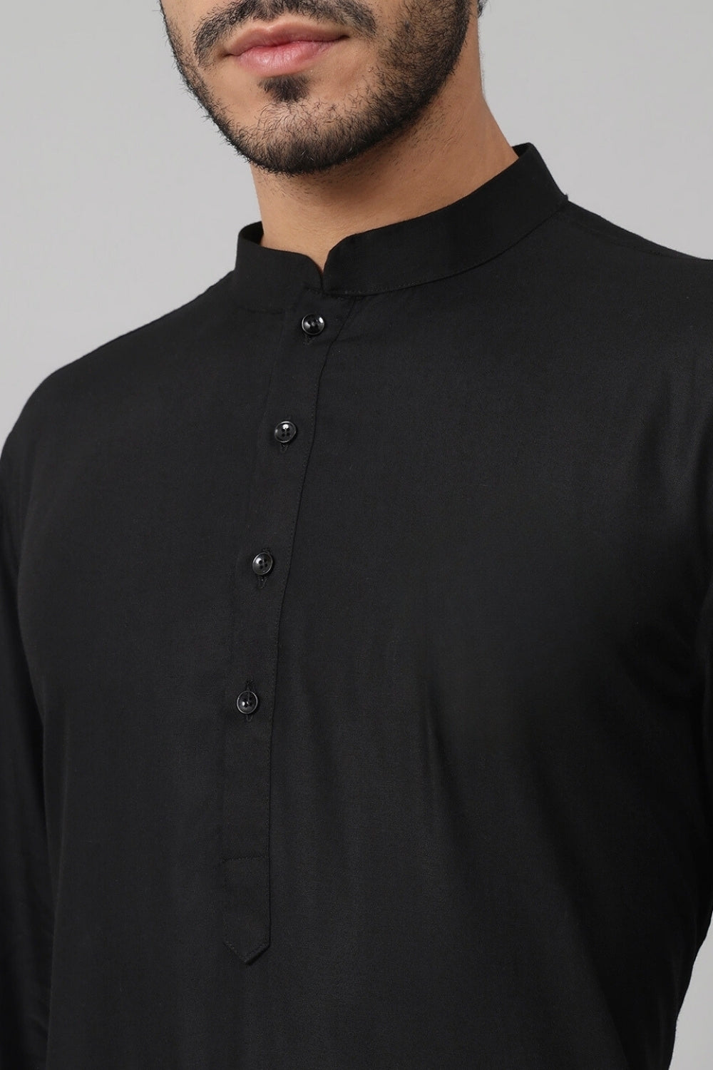 Giza Cotton Black Plain Kurta by Hilo Design - Distacart