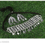 Thumbnail for Tehzeeb Creations Women's Silver Colour Oxidised Necklace Set With Mirror Design - Distacart