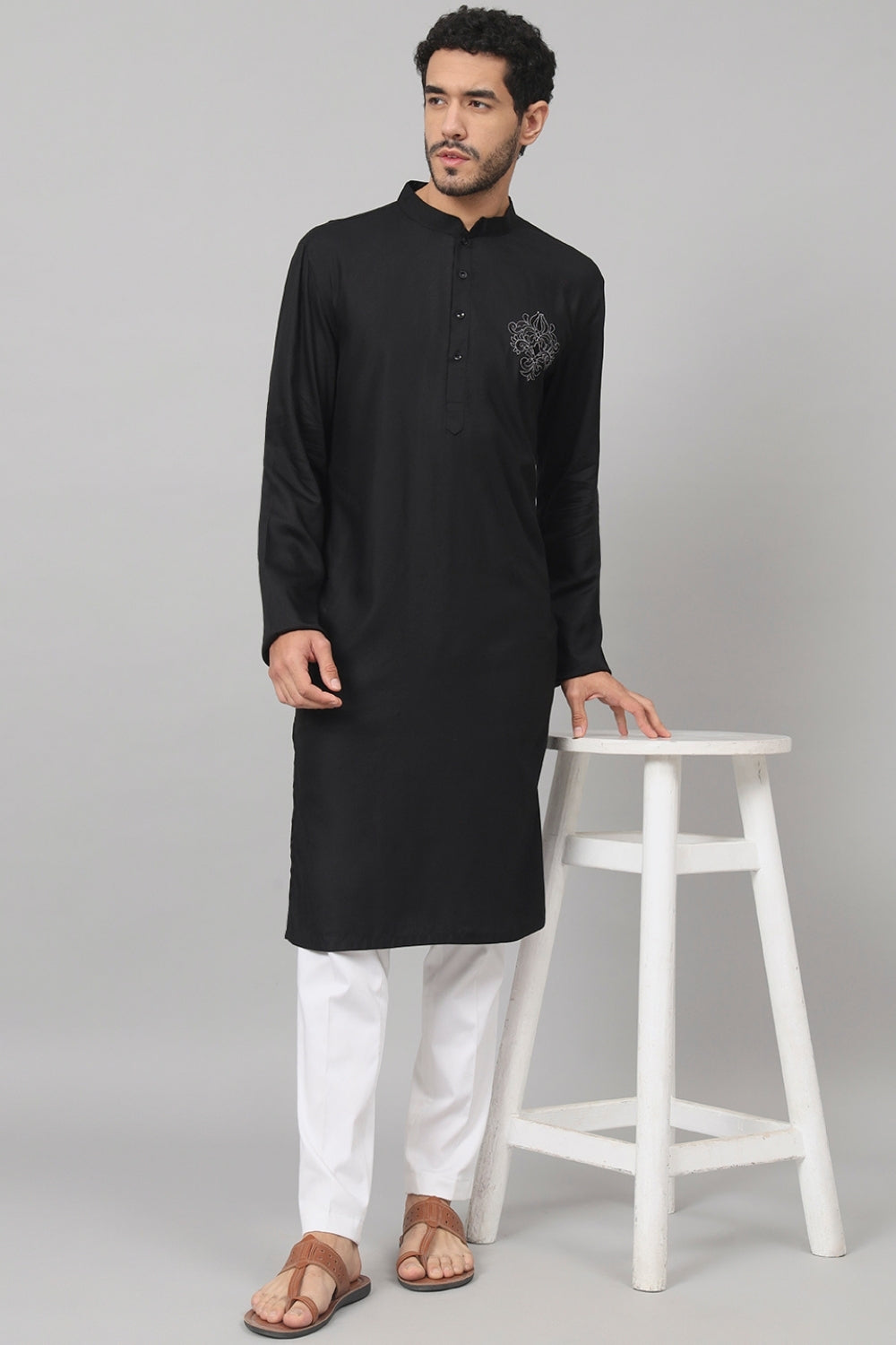 Coal Motif Embroidered Cotton Kurta by Hilo Design - Distacart