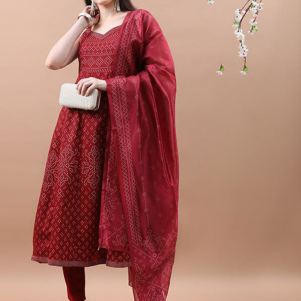 Vishudh Shoulder Straps Ethnic Motifs Printed Empire Kurta with Trousers & With Dupatta - Distacart
