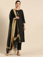 Thumbnail for All About You Women Black & Gold Printed Regular Kurta with Trousers & Dupatta - Distacart