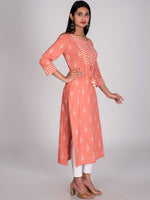 Thumbnail for Swasti Women Peach-Coloured & peach pink Thread Work Floral Kurta - Distacart