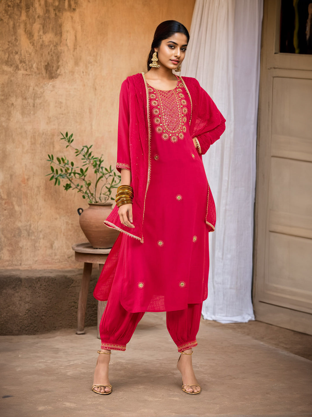 Soch Ethnic Motifs Embroidered Mirror Work Kurta & Salwar With Dupatta - Distacart