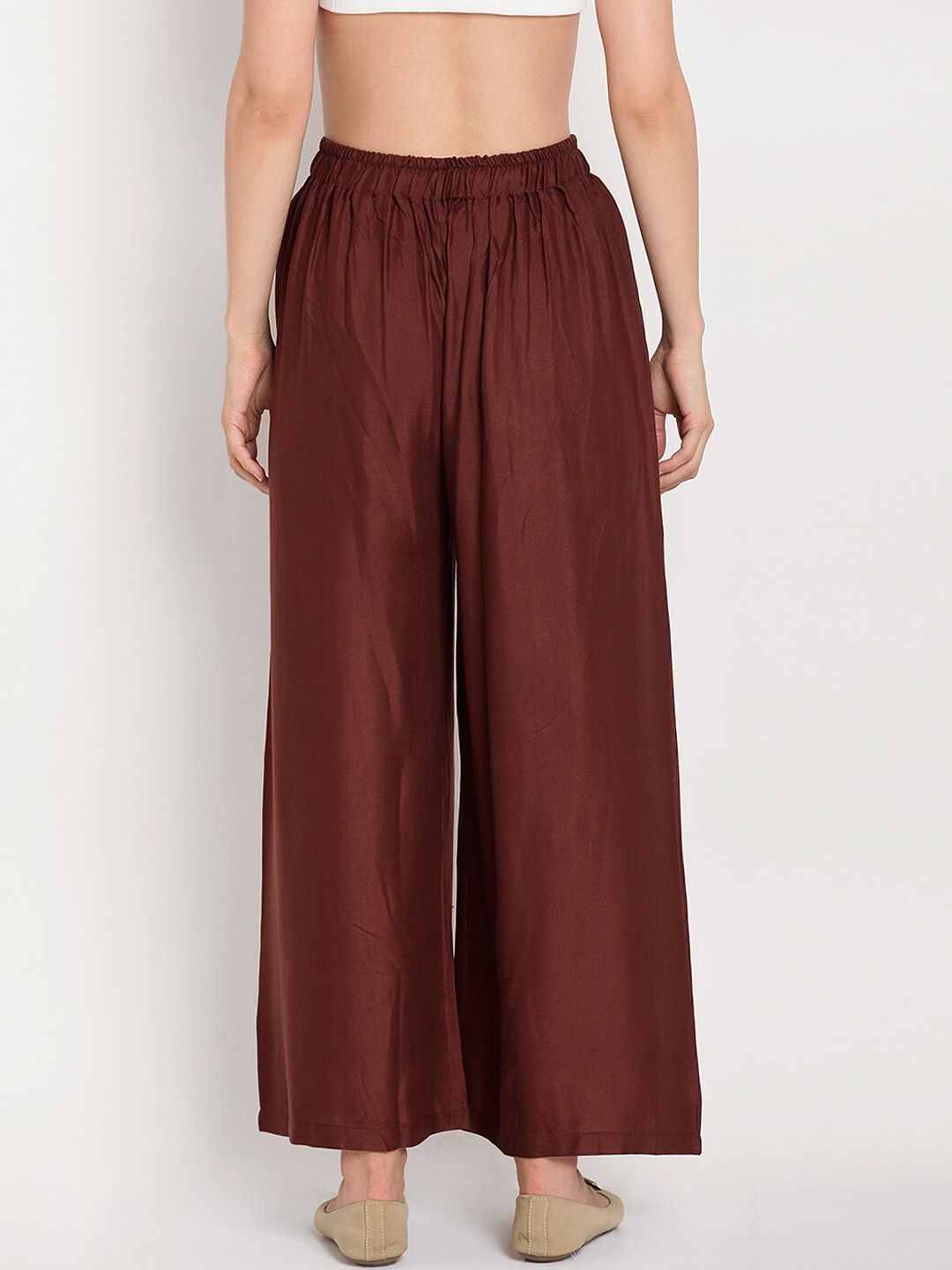 TAG 7 Women Brown Solid Straight Palazzos