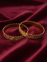 Thumbnail for NVR Women Set of 2 Leaf Design Gold Plated Kada Bangle - Distacart