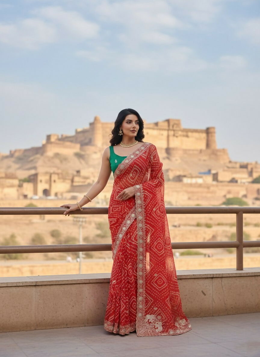 Teeya Creation New Exclusive Wedding Wear Georgette Saree-Pink - Dista