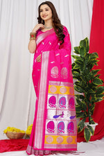 Thumbnail for Jyoti Fashion Women's Pink Paithani Silk Zari Woven Saree with Blouse - Distacart
