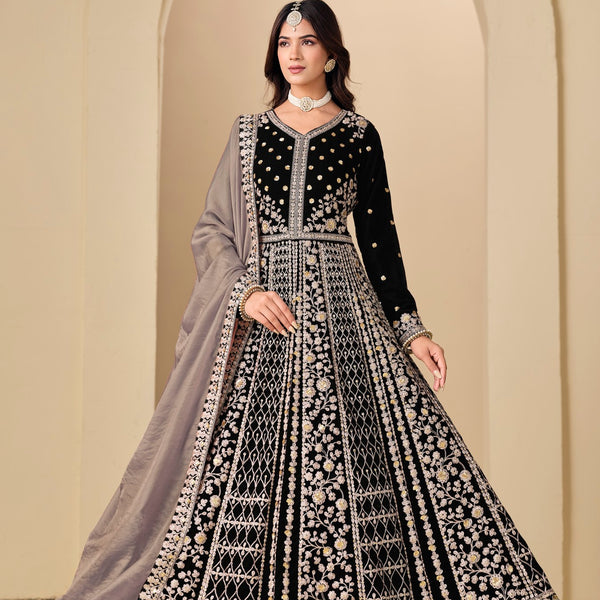 Anaita Black Velvet Anarkali Suits With Heavy Embroidery Work - Distacart
