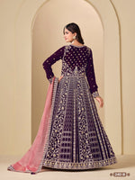 Thumbnail for Anaita Purple Velvet Anarkali Suits With Heavy Embroidery Work - Distacart