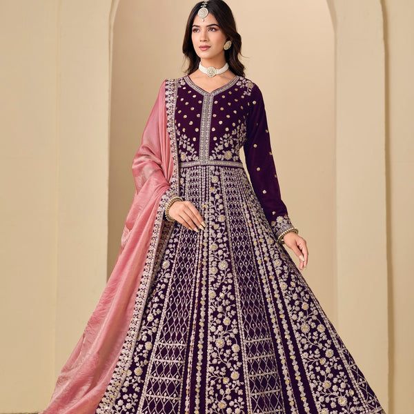 Anaita Purple Velvet Anarkali Suits With Heavy Embroidery Work - Distacart