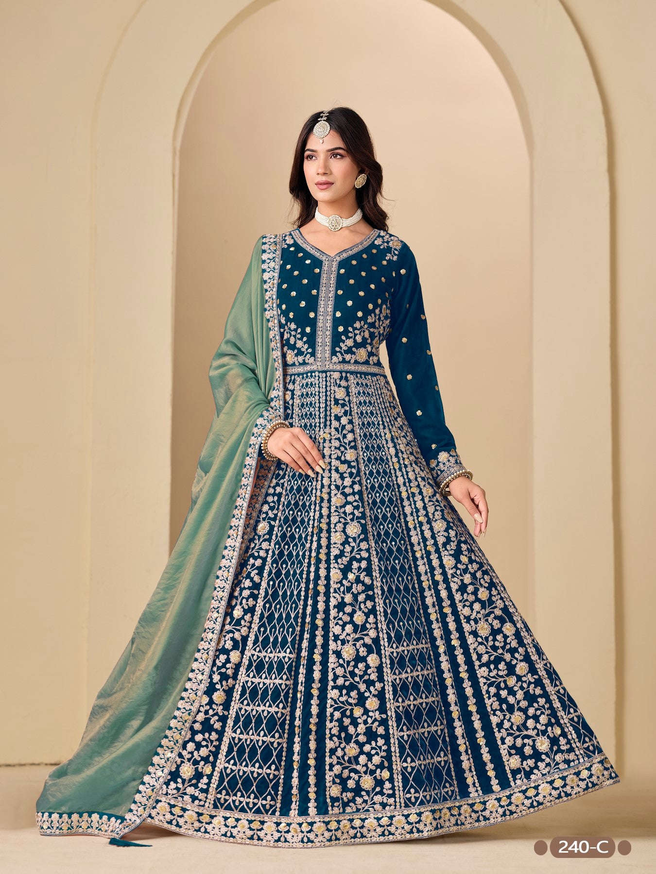Anaita Teal Velvet Anarkali Suits With Heavy Embroidery Work - Distacart