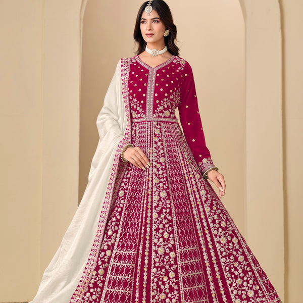 Anaita Magenta Velvet Anarkali Suits With Heavy Embroidery Work - Distacart