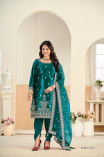 Thumbnail for Anaita Teal Blue Ice Velvet Suit With Embroidery Work - Distacart