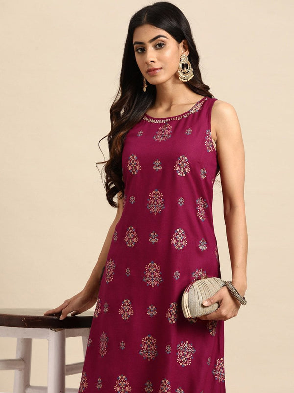 All About You Ethnic Motifs Printed Sequinned Kurta with Trousers - Distacart