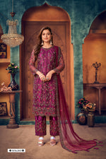Thumbnail for Anaita Purple Embroidered Net Salwar Suit - Distacart