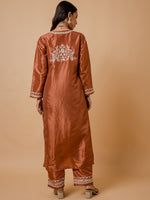 Thumbnail for HOUSE OF KARI Floral Embroidered Silk Chikankari Kurta - Distacart