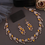 Thumbnail for Tehzeeb Creations Rose Gold Pleated White Diamond With Yellow Beads Necklace Set - Distacart