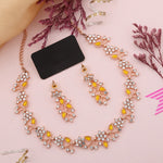 Thumbnail for Tehzeeb Creations Rose Gold Pleated White Diamond With Yellow Beads Necklace Set - Distacart