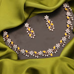 Thumbnail for Tehzeeb Creations Rose Gold Pleated White Diamond With Yellow Beads Necklace Set - Distacart