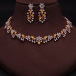 Thumbnail for Tehzeeb Creations Rose Gold Pleated White Diamond With Yellow Beads Necklace Set - Distacart