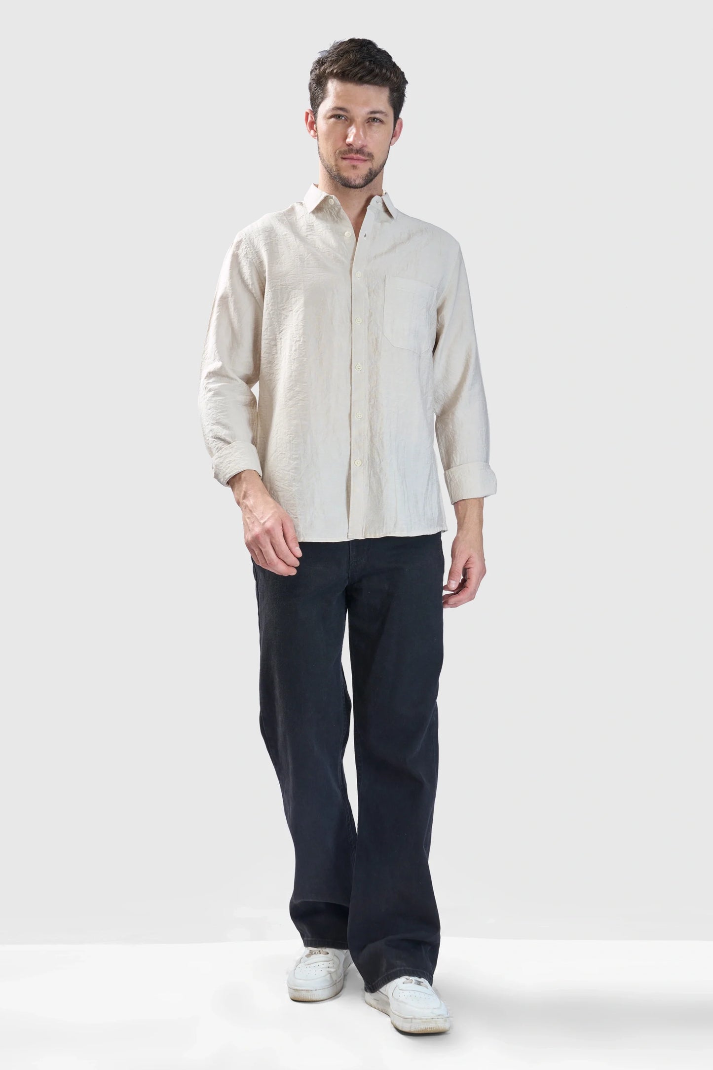 Xkind Beige Crush Wrinkled Look Regular Fit Shirt - Distacart