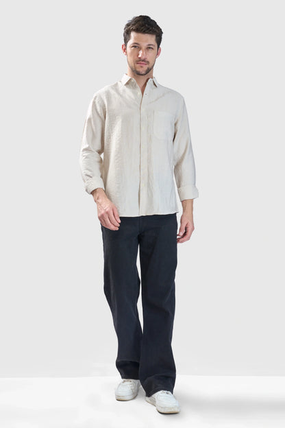 Xkind Beige Crush Wrinkled Look Regular Fit Shirt - Distacart