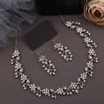 Thumbnail for Tehzeeb Creations Silver Pleated White Diamond With Baby Pink Beads Necklace Set - Distacart